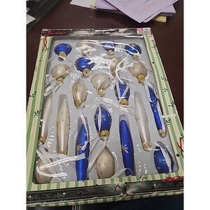 Vintage‎ Big Lots Glass Blue White Christmas Ornaments. Original Box. See Photos